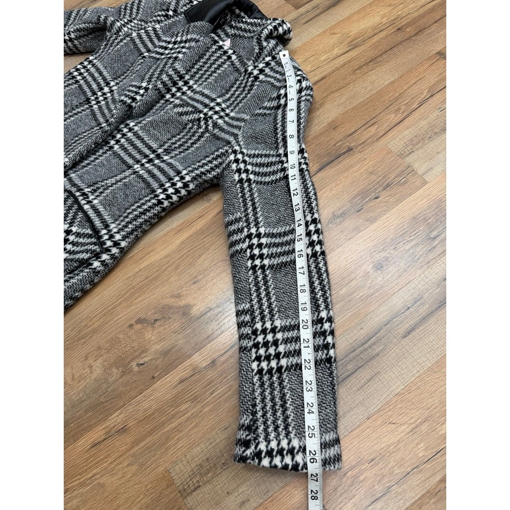BCBGeneration Plaid Coat Faux Leather Collar Black White Women's S - Picture 9 of 9